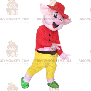 Costume de mascotte BIGGYMONKEY™ de cochon rose habillé d'une
