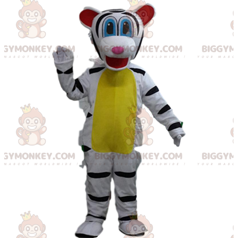 BIGGYMONKEY™ maskotdräkt av vit och svart tiger, kattdräkt BIGGYMONKEY™ maskotdräkt av vit och svart tiger, kattdräkt