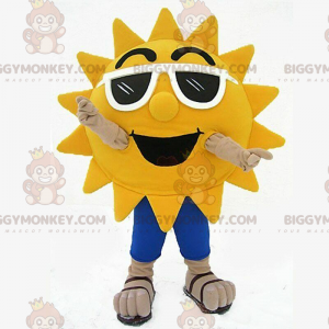 Sun BIGGYMONKEY™ mascot costume with dark glasses, sun costume
