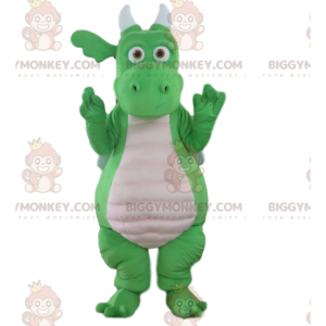 BIGGYMONKEY™ mascottekostuum groene en witte draak, reuze