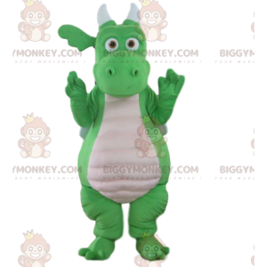 Disfraz de mascota BIGGYMONKEY™ dragón verde y blanco, disfraz