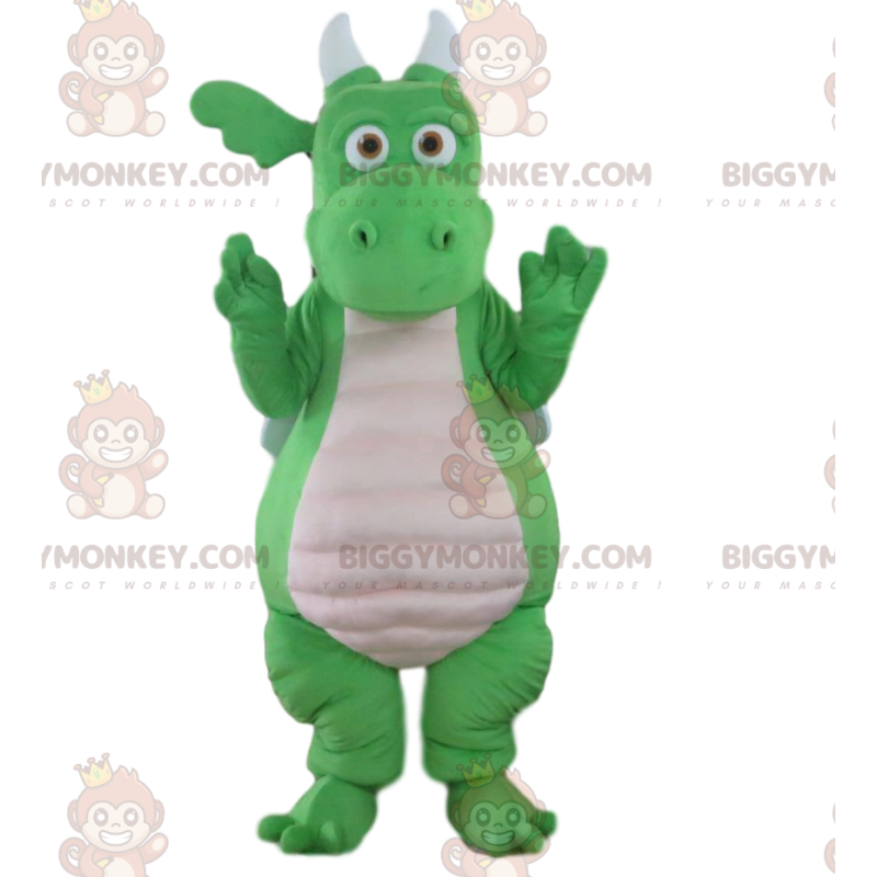 BIGGYMONKEY™ costume da mascotte drago verde e bianco, costume BIGGYMONKEY™ costume da mascotte drago verde e bianco, costume
