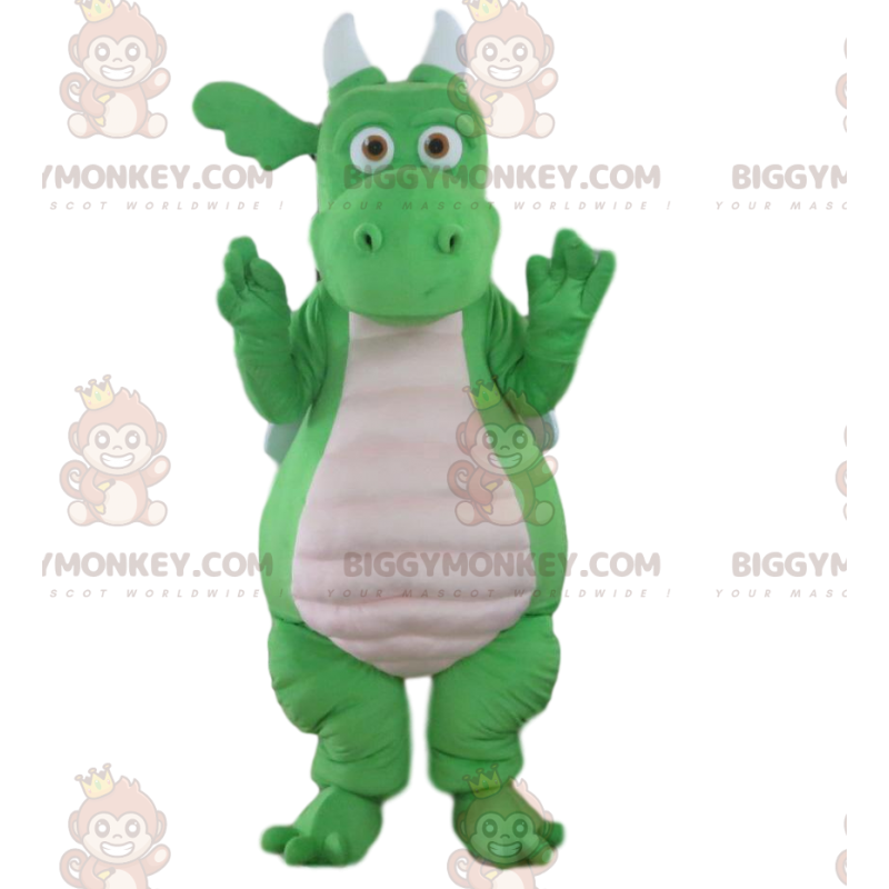 Costume de mascotte BIGGYMONKEY™ de dragon vert et blanc