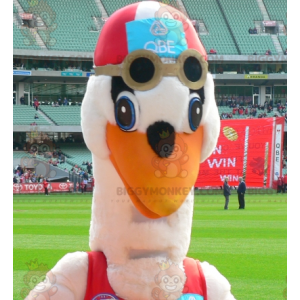 Costume de mascotte BIGGYMONKEY™ de cigogne en maillot de bain