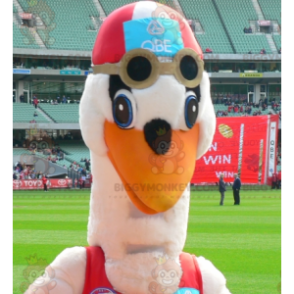 Costume de mascotte BIGGYMONKEY™ de cigogne en maillot de bain