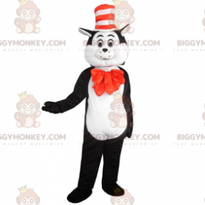 BIGGYMONKEY™ maskotdräkt av svart och vit katt med hatt