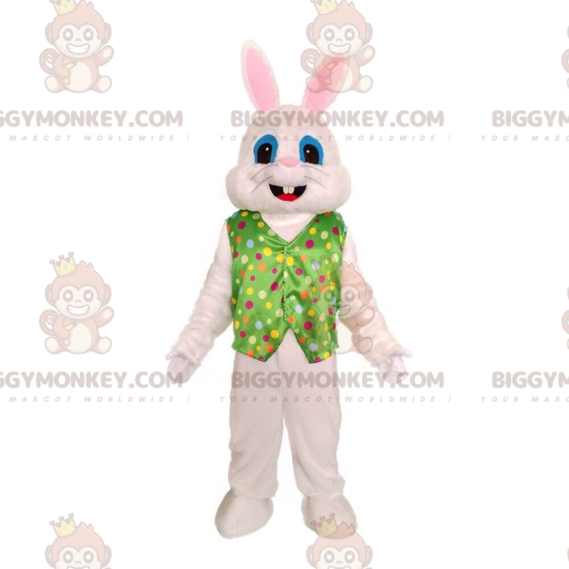 White Rabbit BIGGYMONKEY™ Mascot Costume with Vest, Festive White Rabbit BIGGYMONKEY™ Mascot Costume with Vest, Festive