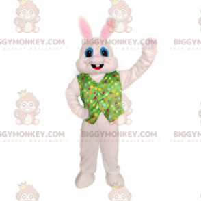 Vit kanin BIGGYMONKEY™ maskotdräkt med väst, festlig