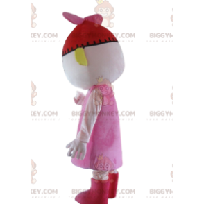 Kostým maskota panenky BIGGYMONKEY™, kostým růžové panenky s červeným kloboukem - Maskoti předmětů - BiggyMonkey.com