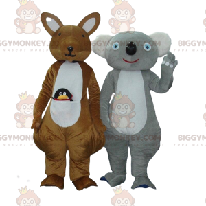 2 mascotas de BIGGYMONKEY™, un canguro marrón y un koala gris y