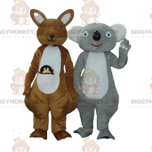 2 maskot BIGGYMONKEY™, hnědý klokan a šedobílá koala –