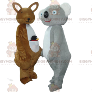 2 μασκότ BIGGYMONKEY™, ένα καφέ καγκουρό και ένα γκρι και λευκό