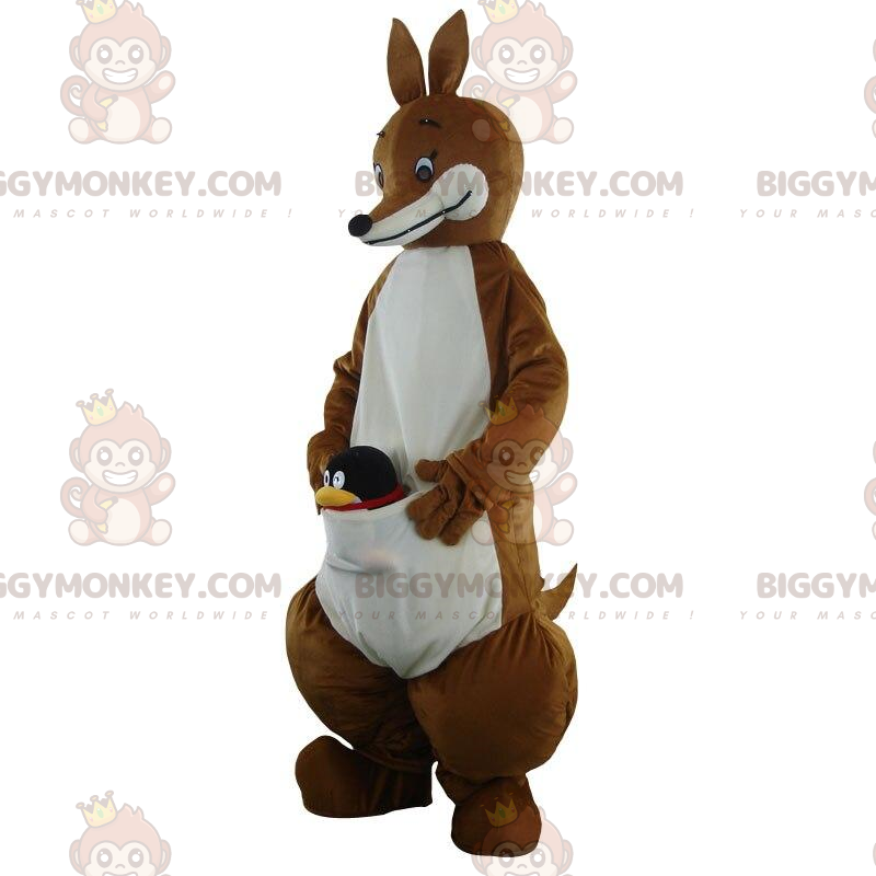 BIGGYMONKEY™ Brun och vit kängurumaskotdräkt Animal Australia - Känguru-maskot - BIGGYMONKEY_09602 - BiggyMonkey.com