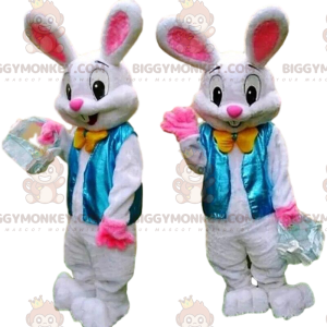 BIGGYMONKEY™ Mascottekostuum Stijlvol konijn met blauw vest