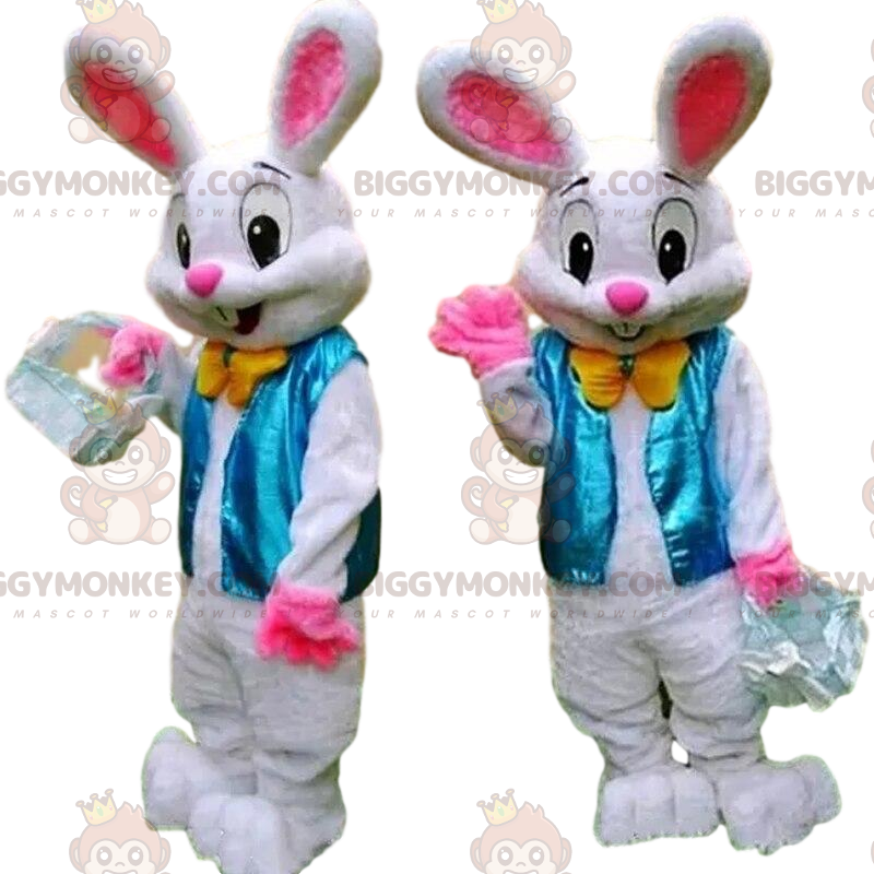 BIGGYMONKEY™ maskotkostume Stilfuld kanin med blå vest BIGGYMONKEY™ maskotkostume Stilfuld kanin med blå vest