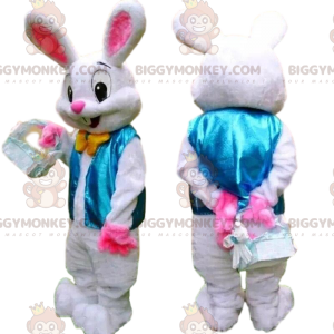 BIGGYMONKEY™ maskotkostume Stilfuld kanin med blå vest