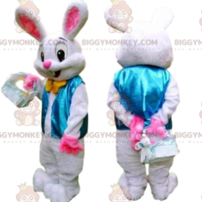 BIGGYMONKEY™ Maskotdräkt Snygg kanin med blå väst, påskhare - Kaninmaskot - BIGGYMONKEY_09605 - BiggyMonkey.com