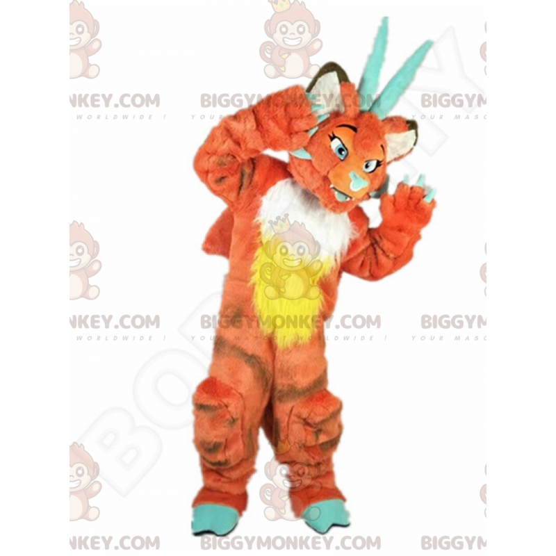 Orange drake BIGGYMONKEY™ maskotdräkt, orange varelsekostym -