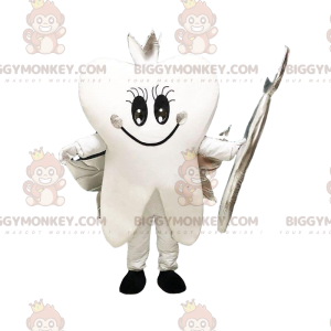 Kostým maskota BIGGYMONKEY™ White Tooth se stříbrnými křídly