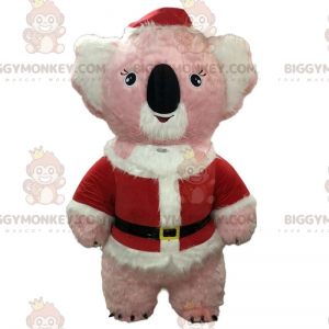 BIGGYMONKEY™ maskotkostume Pink og hvid koala i julemandstøj -
