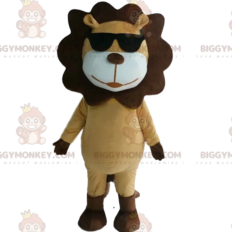 BIGGYMONKEY™ Mascot Costume of Tan and Brown Lion with BIGGYMONKEY™ Mascot Costume of Tan and Brown Lion with