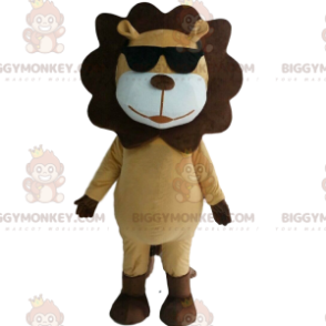  BIGGYMONKEY™ Costume da mascotte di Leone marrone chiaro e marrone con occhiali da sole - Mascotte del leone - BiggyMonkey.com