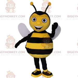 BIGGYMONKEY™ mascot costume yellow and black bee, smiling wasp