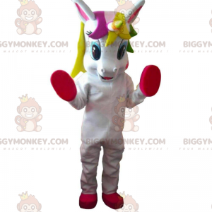 Costume da mascotte BIGGYMONKEY™ unicorno bianco e rosso con