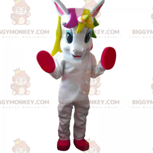 Traje de mascote de unicórnio branco e vermelho BIGGYMONKEY™