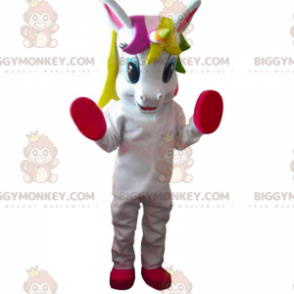 Costume de mascotte BIGGYMONKEY™ de licorne blanche et rouge