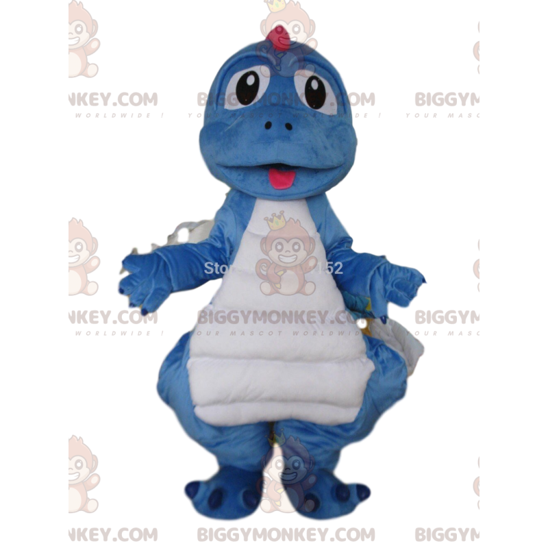 Traje de mascote de dragão azul e branco BIGGYMONKEY™, fantasia