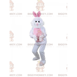 BIGGYMONKEY™ hvid og lyserød kanin maskot kostume, plys kanin