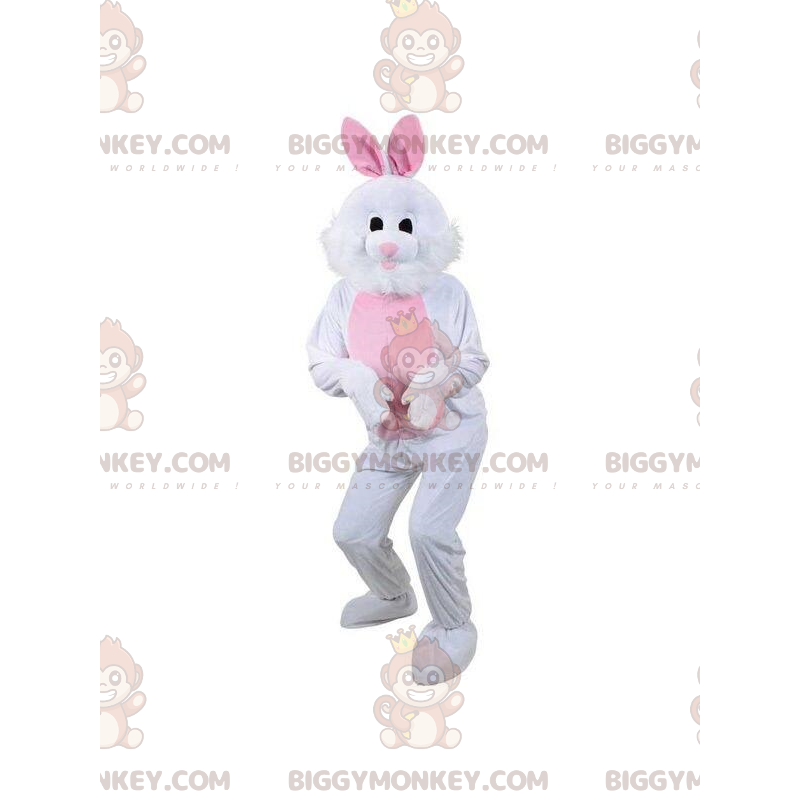 BIGGYMONKEY™ wit en roze konijn mascottekostuum, pluche BIGGYMONKEY™ wit en roze konijn mascottekostuum, pluche