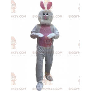 BIGGYMONKEY™ Kaninchen-Maskottchen-Kostüm, weiß und rosa