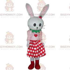 White Rabbit BIGGYMONKEY™ Mascot Costume with Polka Dot Skirt