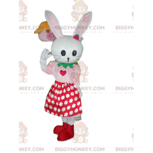 Wit konijn BIGGYMONKEY™ mascottekostuum met rok met stippen