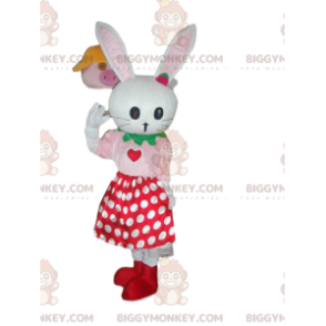 White Rabbit BIGGYMONKEY™ Mascot Costume with Polka Dot Skirt