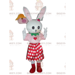 Wit konijn BIGGYMONKEY™ mascottekostuum met rok met stippen