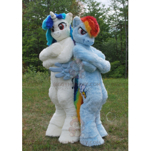 Duo de mascottes BIGGYMONKEY™ de poney de licornes colorées -