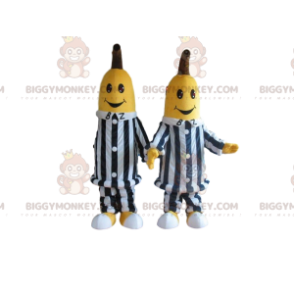 2 BIGGYMONKEY™s mascot of bananas in black and white striped