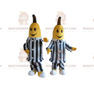 2 bananas, la mascota de BIGGYMONKEY™, con ropa a rayas blancas