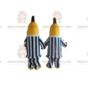 2 bananas, la mascota de BIGGYMONKEY™, con ropa a rayas blancas