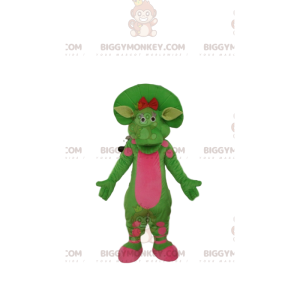 Traje de mascote BIGGYMONKEY™ de dinossauro verde e rosa, traje
