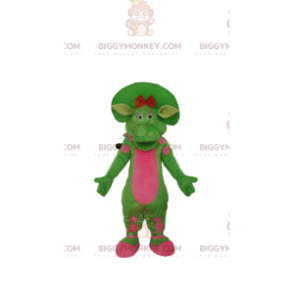 Green and pink dinosaur BIGGYMONKEY™ mascot costume