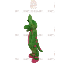 Groene en roze dinosaurus BIGGYMONKEY™ mascottekostuum