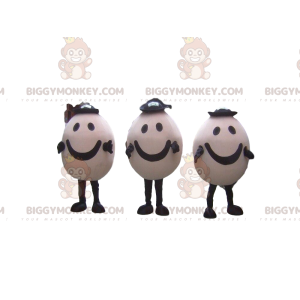 3 mascote de ovo sorridente com chapéus do BIGGYMONKEY™, 3 ovos