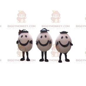 3 BIGGYMONKEY™s smilende eggmaskot med hatter, 3 egg - Matmaskot - BIGGYMONKEY_09638 - BiggyMonkey.com
