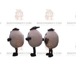 3 BIGGYMONKEY™s smilende eggmaskot med hatter, 3 egg - Matmaskot - BIGGYMONKEY_09638 - BiggyMonkey.com