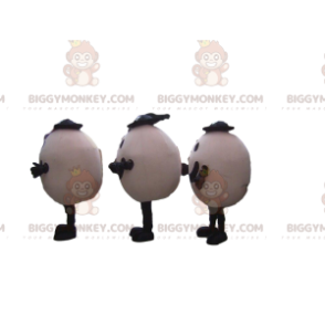 3 uovo mascotte sorridente di BIGGYMONKEY™ con cappelli, 3 uova