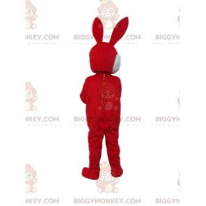Κόκκινη και λευκή στολή μασκότ BIGGYMONKEY™ λαγουδάκι, κοστούμι γιγάντιο κουνελάκι - Μασκότ κουνελιού - BiggyMonkey.com